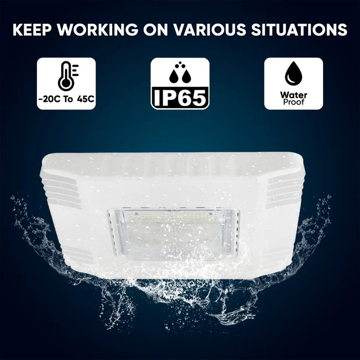 150 Watt LED Canopy Light, 5700K, 19000LM, AC100-277V, DLC Premium Recessed Surface Mount, For High Bay Carport, Gas Stations, Indoor Parking, Underpasses, Loading Docks, Outdoor Area Light