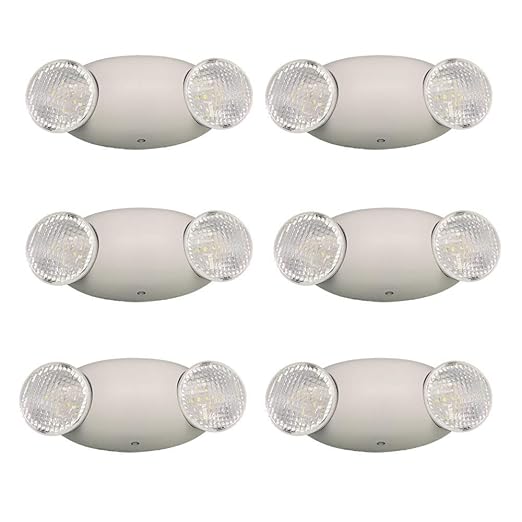 Luz de emergencia LED para interiores | Ajustable | Dos cabezales LED tipo "ojo de insecto" | Batería de respaldo | Paquete de 6.