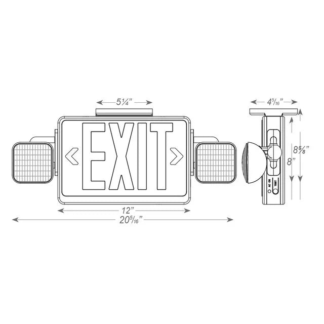 Compact Combination LED Exit Sign RED With Emergency Lights.