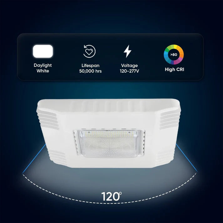 150 Watt LED Canopy Light, 5700K, 19000LM, AC100-277V, DLC Premium Recessed Surface Mount.