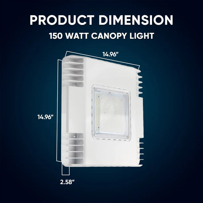 150 Watt LED Canopy Light, 5700K, 19000LM, AC100-277V, DLC Premium Recessed Surface Mount.