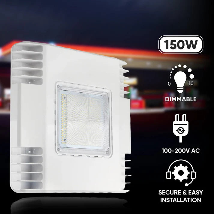 150 Watt LED Canopy Light, 5700K, 19000LM, AC100-277V, DLC Premium Recessed Surface Mount.