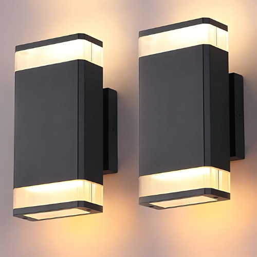 Paquete de 2 apliques de pared LED para exterior, de iluminación superior e inferior, luz de aluminio cuadrada moderna de 10 W, blanco cálido de 2700 K para porche, patio, garaje