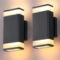 2-Pack LED Up and Down Outdoor Wall Sconce – 10W Modern Square Aluminum Light, 2700K Warm White for Porch, Patio, Garage