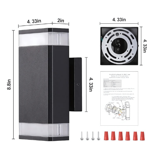 Paquete de 2 apliques de pared LED para exterior, de iluminación superior e inferior, luz de aluminio cuadrada moderna de 10 W, blanco cálido de 2700 K para porche, patio, garaje