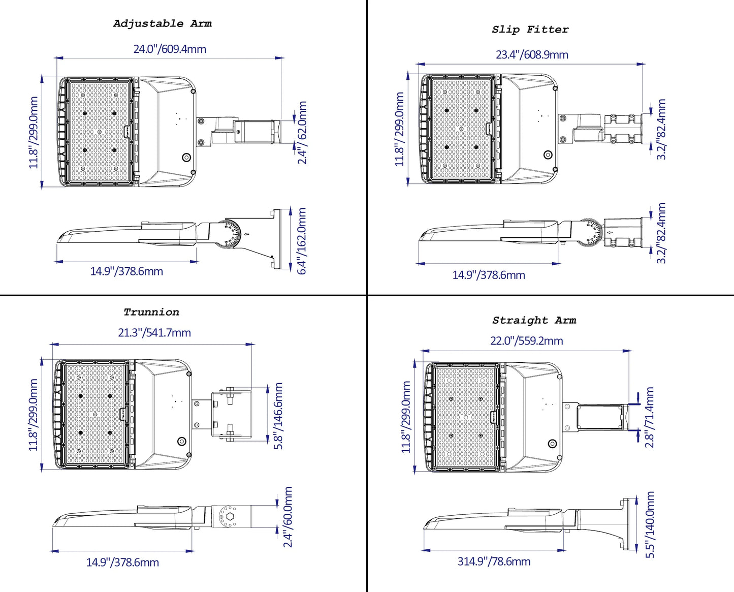 300 | 400 Watt Adjustable LED Shoebox | 26000 to 36720 Lumens | 3000K / 4000K / 5000K | 100-277V