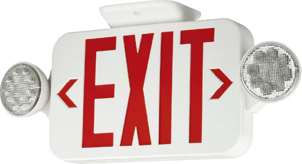 Compact Combination LED Exit Sign RED With Emergency Lights - UL Listed - 5 Year Warranty